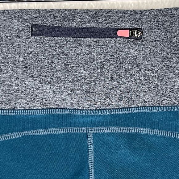 Mondetta Sz M Color Block Athletic Leggings Teal Gray Orange Back Zipper Pocket - Picture 3 of 12
